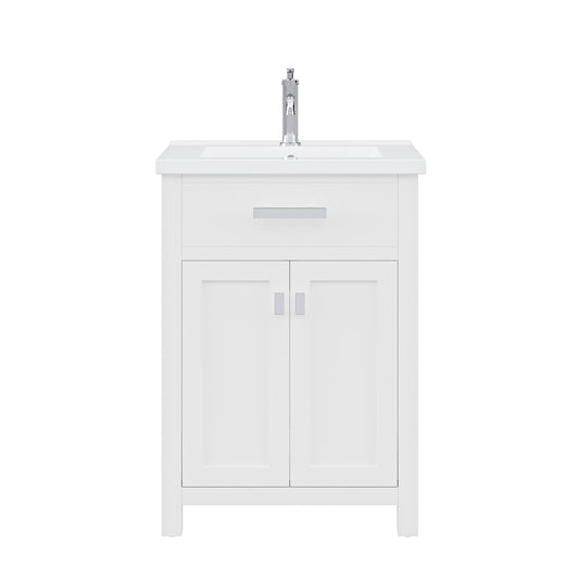 MYRA 24"W x 34"H Pure White Integrated Ceramic Sink Vanity + Modern Single Faucet