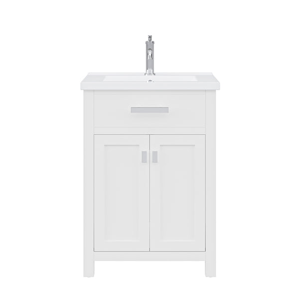 MYRA 24W x 34H Pure White Integrated Ceramic Sink Vanity + Modern Single Faucet