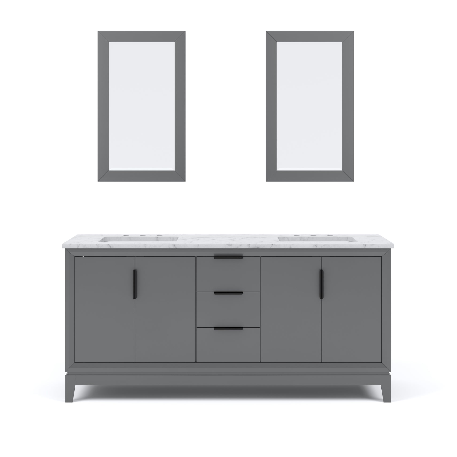 ELIZABETH 72"W x 34.25"H Cashmere Gray Double-Sink Vanity with Carrara White Marble Countertop + Mirror