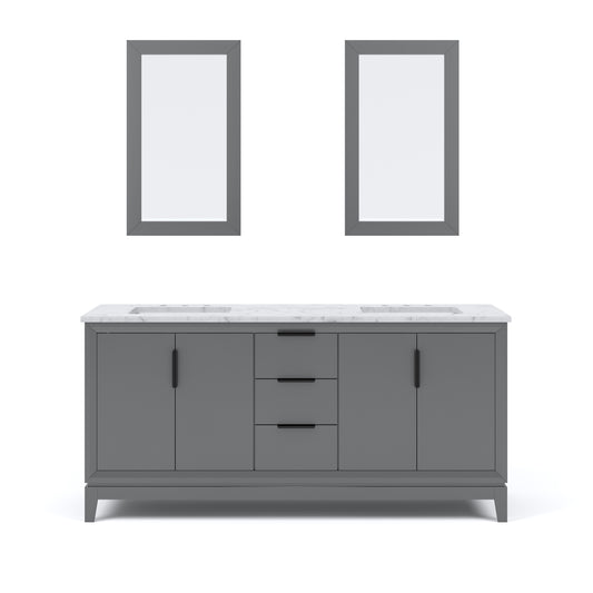 ELIZABETH 72"W x 34.25"H Cashmere Gray Double-Sink Vanity with Carrara White Marble Countertop + Mirror