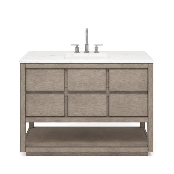 OAKMAN 48W x 34.3H Gray Oak Double-Sink Vanity with Carrara White Marble Countertop + Chrome Faucet