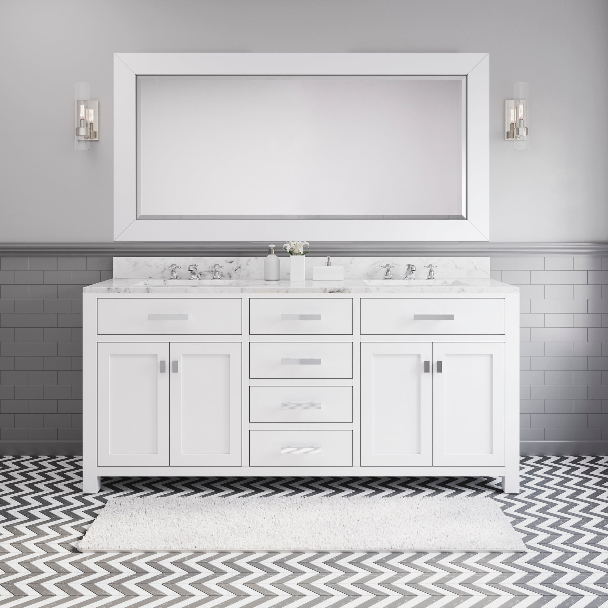 MADISON 72"W x 34"H Pure White Double-Sink Vanity + Mirror