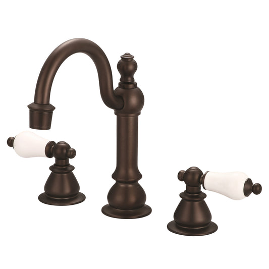 American 20th Century Classic Widespread Bathroom F2-0012 Faucets With Pop-Up Drain in Oil Rubbed Bronze Finish, With Porcelain Lever Handles