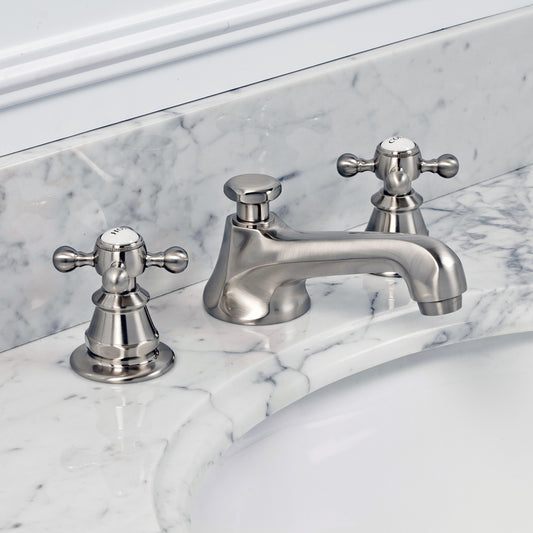 American 20th Century Classic Widespread Bathroom F2-0009 Faucets With Pop-Up Drain in Brushed Nickel Finish, With Metal Cross Handles, Hot And Cold Labels Included