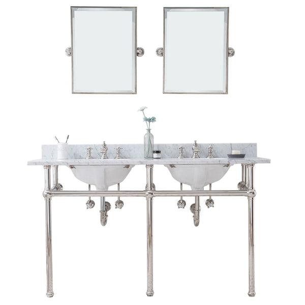 EMBASSY 60W x 34H  Double Washstand , P-Trap, Countertop with Sink, F2-0013 Faucet and Mirror included, in Polished Nickel Finish