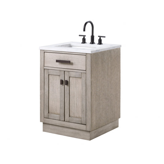 CHESTNUT 24"W x 34.2"H Gray Oak Single-Sink Vanity with Carrara White Marble Countertop + Faucet