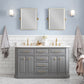 PALACE 60"W x 34"H Cashmere Gray Vanity with Carrara Quartz Countertop + Faucets & Mirrors (F2-0012), Satin Gold Finish Hardware & Chrome Finish Mirror (A)