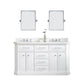 PALACE 60"W x 34"H Pure White Vanity with Carrara Quartz Countertop + Mirror, Chrome Finish Hardware & Mirror