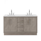 HUGO 60"W x 34.3"H Gray Oak Double-Sink Vanity with Carrara White Marble Countertop + Gooseneck Faucets