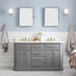 PALACE 60"W x 34"H Cashmere Gray Vanity with Carrara Quartz Countertop + Faucets & Mirrors (F2-0013), Satin Gold Finish Hardware & Chrome Finish Mirror (A)