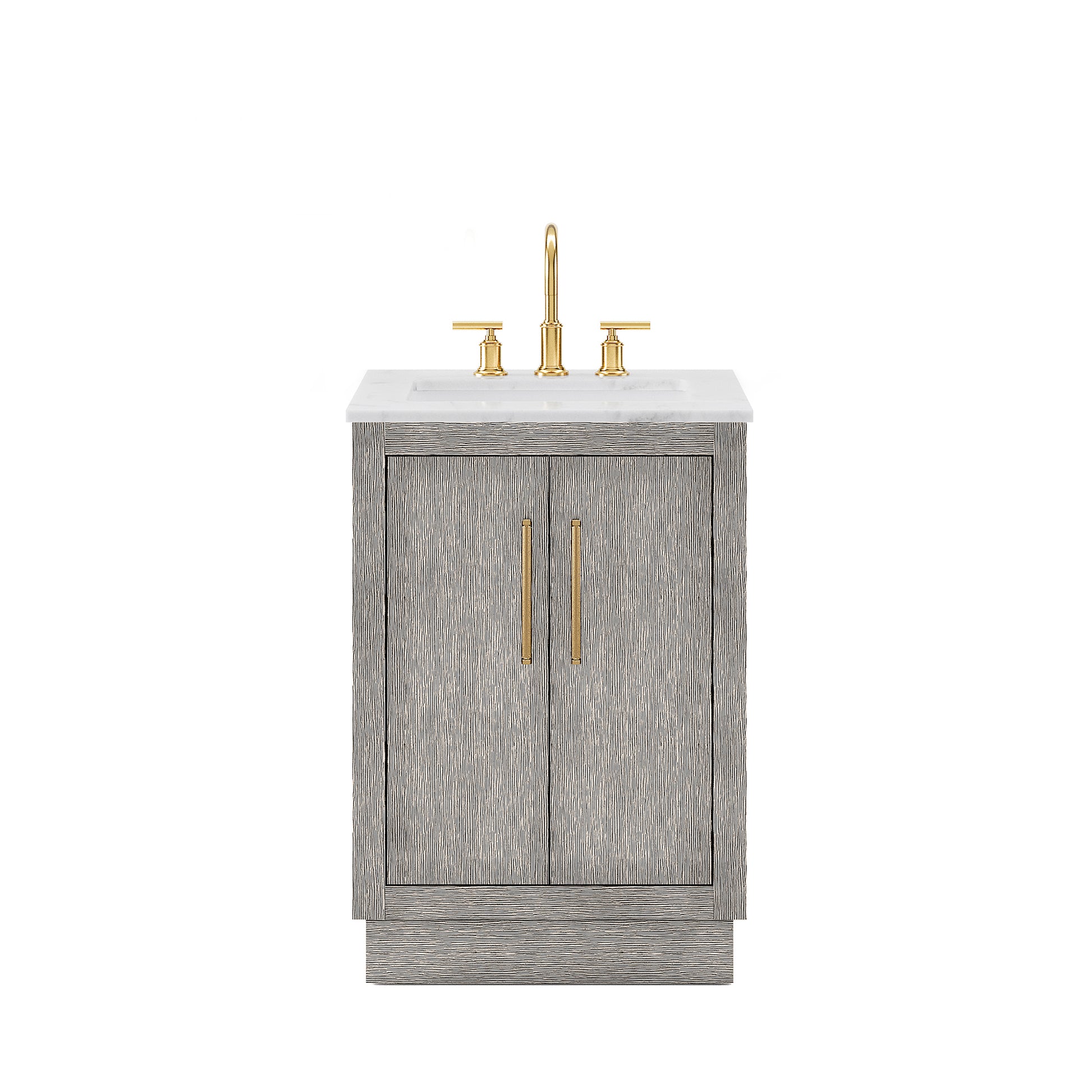 HUGO 24"W x 34.3"H Gray Oak Single-Sink Vanity with Carrara White Marble Countertop + Gooseneck Faucet