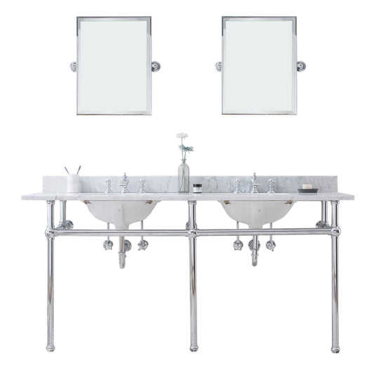 EMBASSY 72"W x 34"H  Double Washstand , P-Trap, Countertop with Sink, F2-0013 Faucet and Mirror included, in Chrome Finish