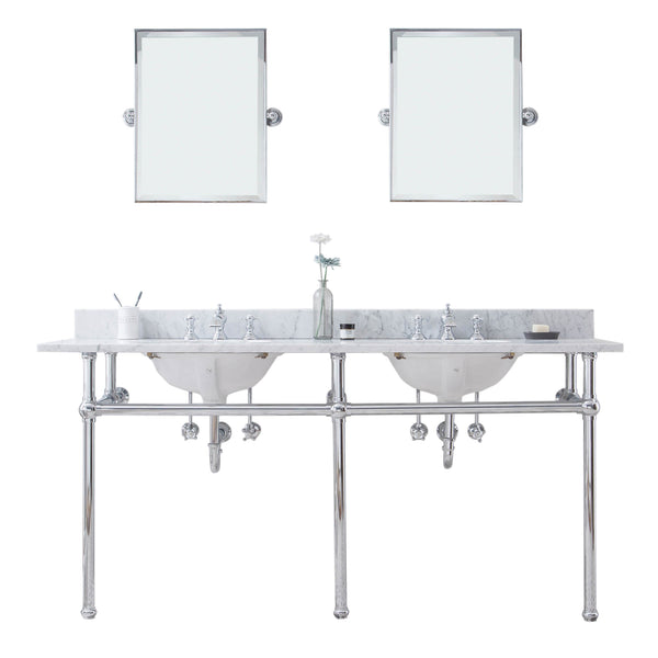 EMBASSY 72W x 34H  Double Washstand , P-Trap, Countertop with Sink, F2-0013 Faucet and Mirror included, in Chrome Finish