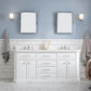 PALACE 72"W x 34"H Pure White Vanity with Carrara Quartz Countertop + Faucets (F2-0013), Chrome Finish Hardware