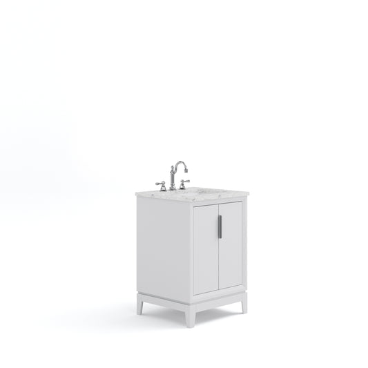 ELIZABETH 24"W x 34.25"H Pure White Single-Sink Vanity with Carrara White Marble Countertop + Faucets (F2-0012-01-TL)