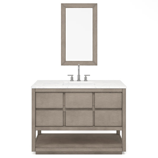 OAKMAN 48"W x 34.3"H Gray Oak Single-Sink Vanity with Carrara White Marble Countertop + Chrome Faucet and Rectangular Mirror