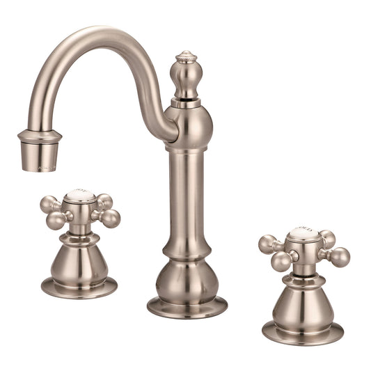 American 20th Century Classic Widespread Bathroom F2-0012 Faucets With Pop-Up Drain in Brushed Nickel Finish, With Metal Lever Handles, Hot And Cold Labels Included