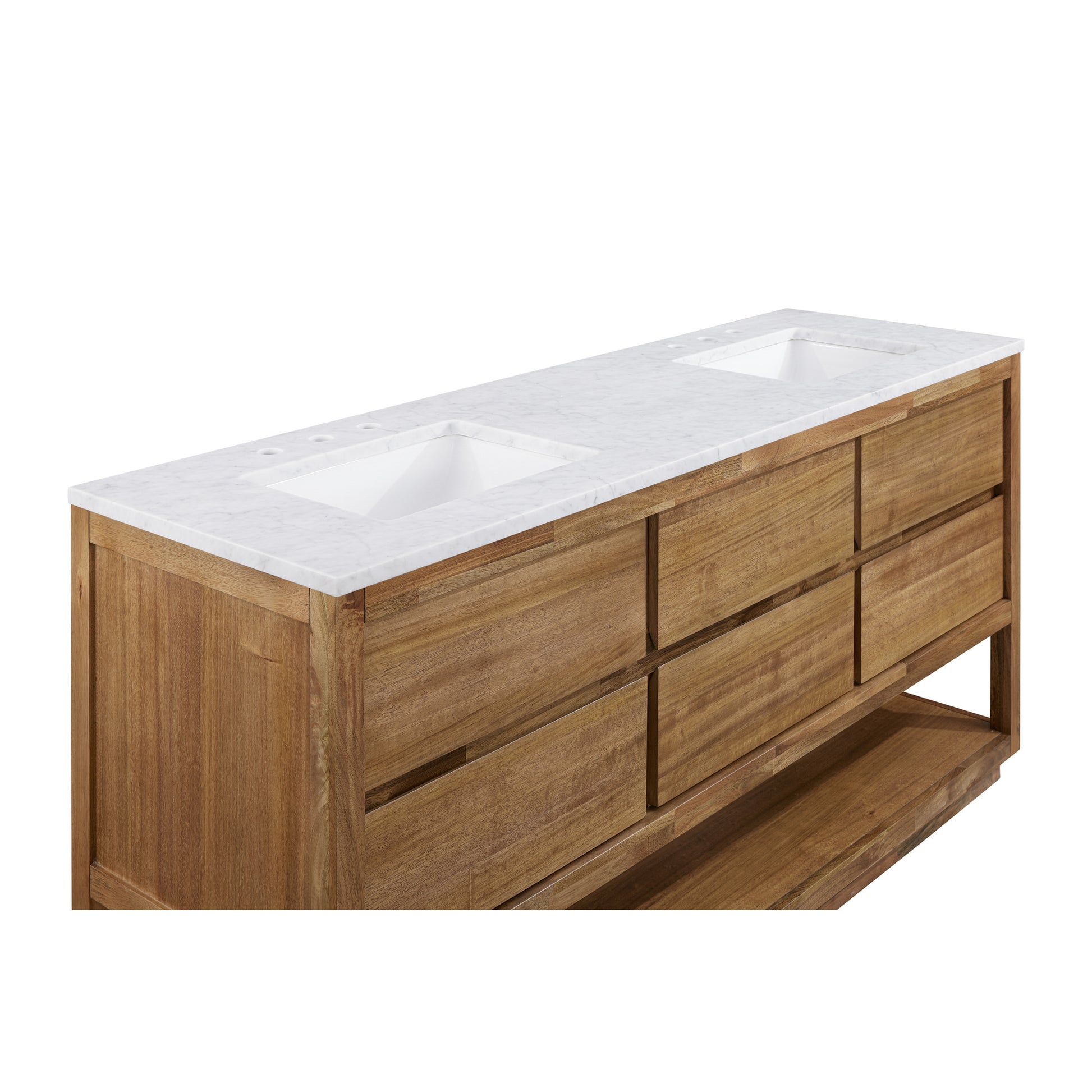 OAKMAN 72"W x 34.3"H Mango Wood Double-Sink Vanity with Carrara White Marble Countertop