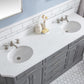 PALACE 72"W x 34"H Cashmere Gray Vanity with Carrara Quartz Countertop + Faucets (F2-0009), Polished Nickel Finish Hardware