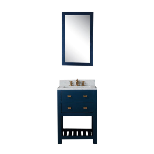 MADALYN 24"W x 34"H Monarch Blue Single-Sink Vanity with Carrara White Marble Countertop + Faucets & Mirror (F2-0013)