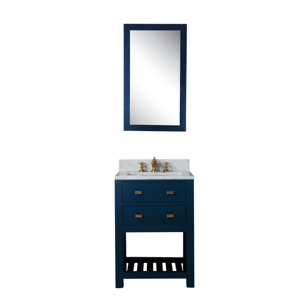 MADALYN 24W x 34H Monarch Blue Single-Sink Vanity with Carrara White Marble Countertop + Faucets & Mirror (F2-0013)