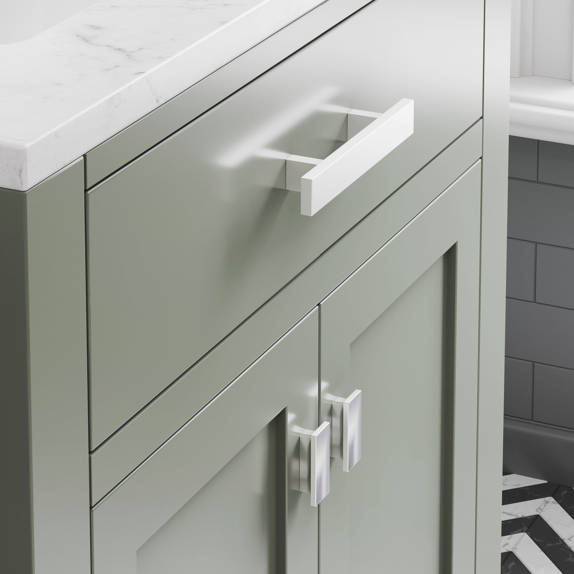 MADISON 30"W x 34"H Glacial Green Single-Sink Vanity with Carrara White Marble Countertop + Classic Faucet