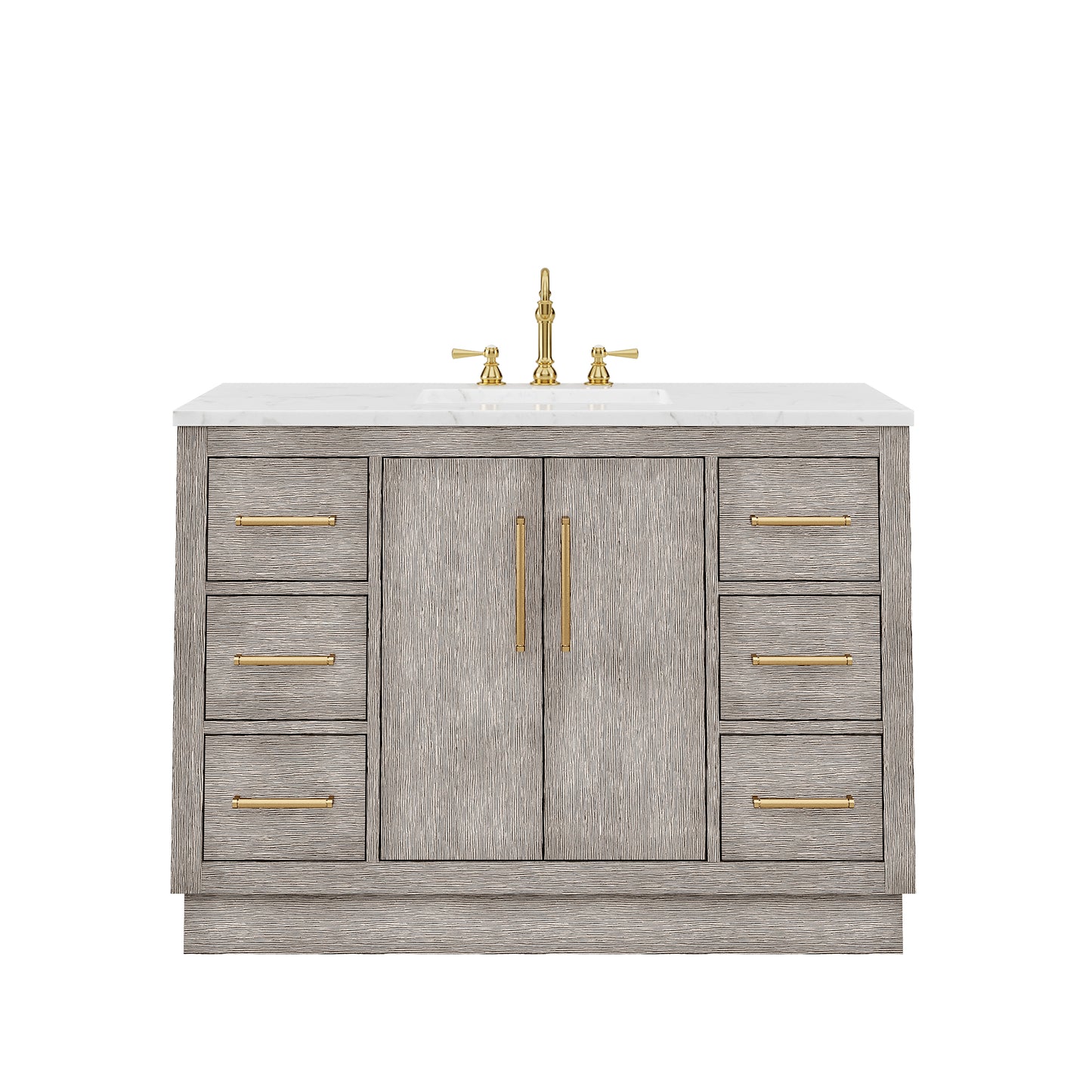 HUGO 48"W x 34.3"H Gray Oak Single-Sink Vanity with Carrara White Marble Countertop + Hook Faucet