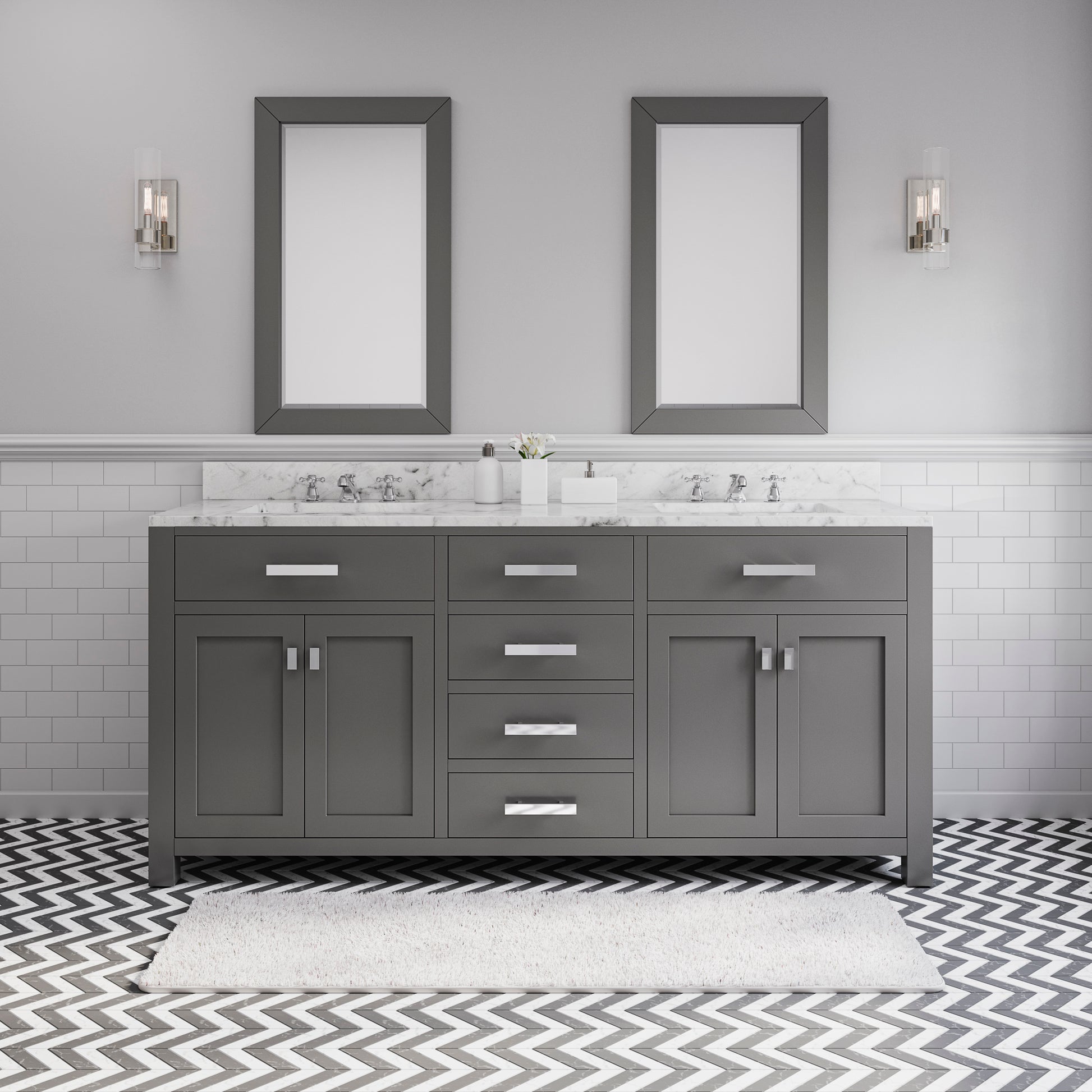 MADISON 72"W x 34"H Cashmere Gray Double-Sink Vanity + Faucets & Mirrors