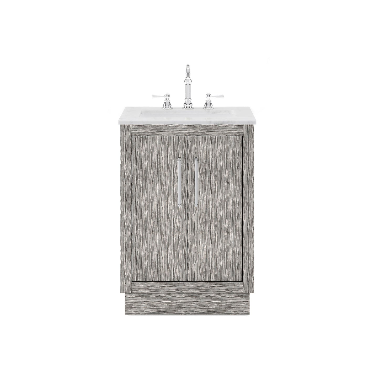 HUGO 24"W x 34.3"H Gray Oak Single-Sink Vanity with Carrara White Marble Countertop + Hook Faucet