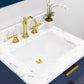 BRISTOL 24"W x 34"H Monarch Blue Single-Sink Vanity with Carrara White Marble Countertop + Satin Gold Hook Faucet and Rectangular Mirror (S)