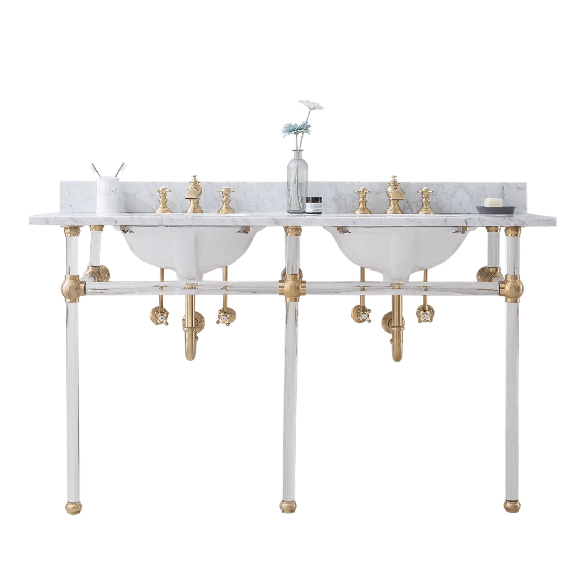 EMPIRE 60"W x 34"H  Double Washstand , P-Trap, Countertop with Sink, and F2-0013 Faucet included, in Satin Gold Finish