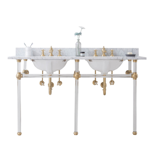 EMPIRE 60W x 34H  Double Washstand , P-Trap, Countertop with Sink, and F2-0013 Faucet included, in Satin Gold Finish