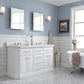 PALACE 60"W x 34"H Pure White Vanity with Carrara Quartz Countertop + Faucets (F2-0009), Chrome Finish Hardware