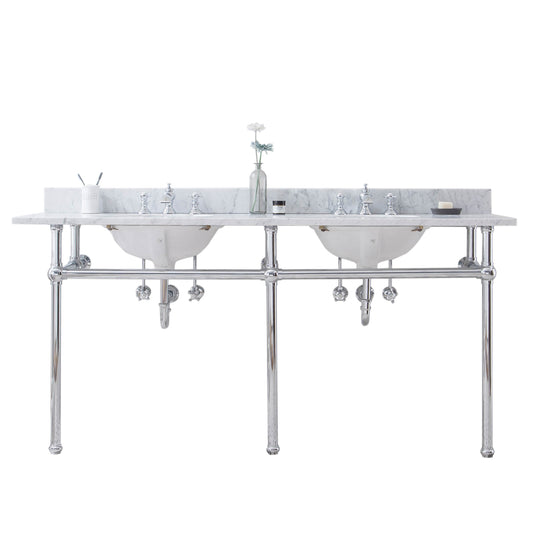 EMBASSY 72"W x 34"H  Double Washstand , P-Trap, Countertop with Sink, and F2-0013 Faucet included, in Chrome Finish