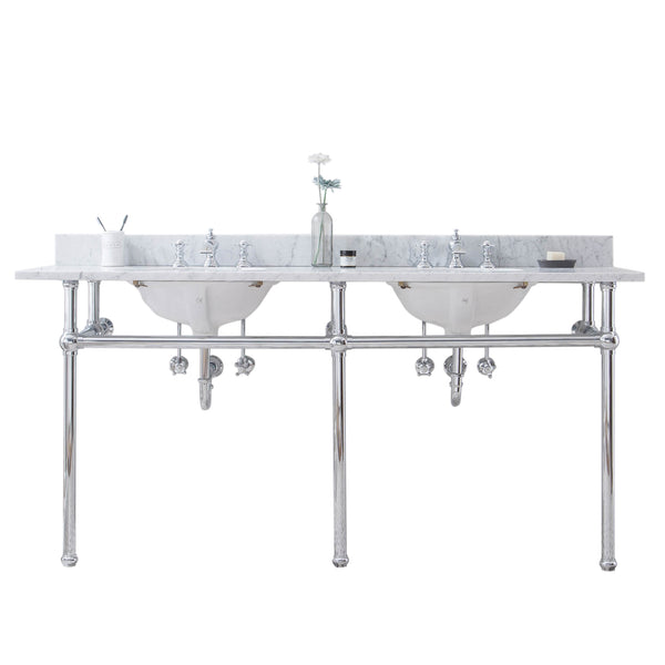 EMBASSY 72W x 34H  Double Washstand , P-Trap, Countertop with Sink, and F2-0013 Faucet included, in Chrome Finish