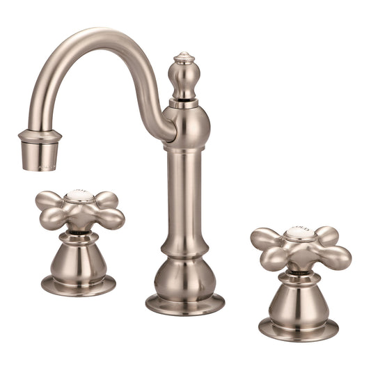 American 20th Century Classic Widespread Bathroom F2-0012 Faucets With Pop-Up Drain in Brushed Nickel Finish, With Metal Cross Handles, Hot And Cold Labels Included