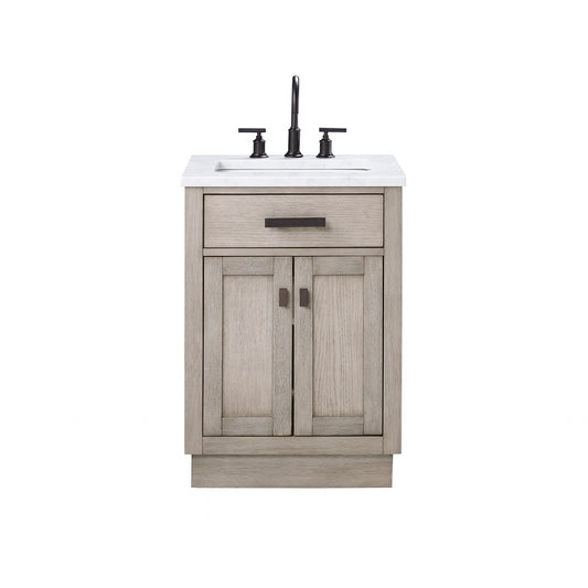 CHESTNUT 24"W x 34.2"H Gray Oak Single-Sink Vanity with Carrara White Marble Countertop + Faucet