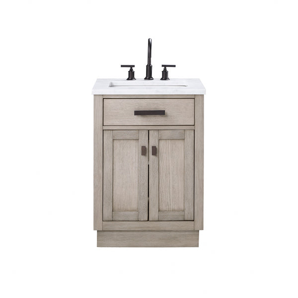 CHESTNUT 24W x 34.2H Gray Oak Single-Sink Vanity with Carrara White Marble Countertop + Faucet