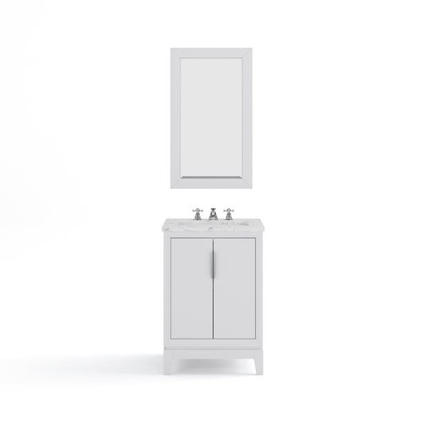 ELIZABETH 24W x 34.25H Pure White Single-Sink Vanity with Carrara White Marble Countertop + Faucets & Mirror (F2-0009-01-BX)