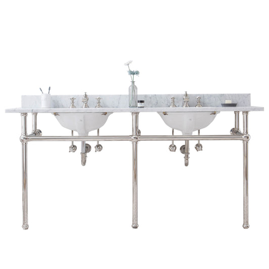 EMBASSY 72"W x 34"H  Double Washstand , P-Trap, Countertop with Sink, and F2-0013 Faucet included, in Polished Nickel Finish