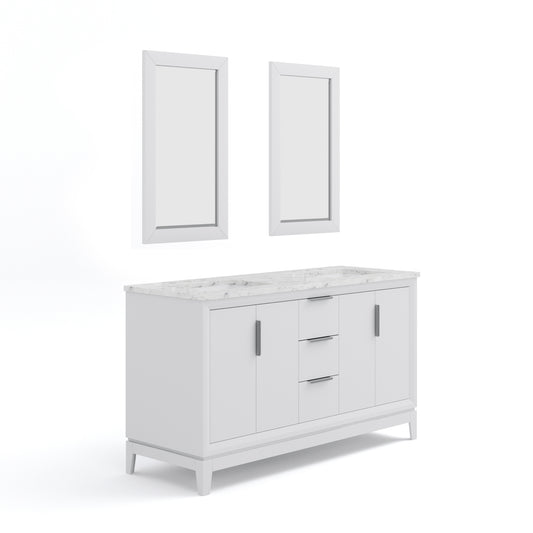 ELIZABETH 60"W x 34.25"H Pure White Double-Sink Vanity with Carrara White Marble Countertop + Mirror