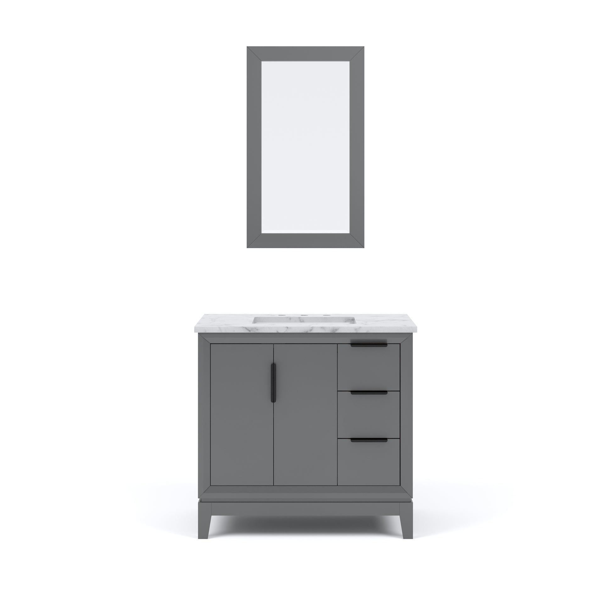 ELIZABETH 36"W x 34.25"H Cashmere Gray Single-Sink Vanity with Carrara White Marble Countertop + Mirror