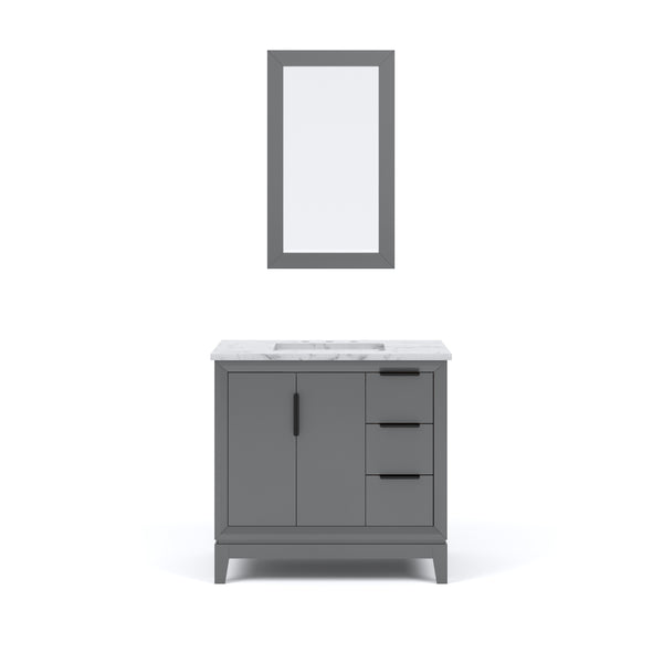 ELIZABETH 36W x 34.25H Cashmere Gray Single-Sink Vanity with Carrara White Marble Countertop + Mirror