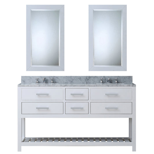 MADALYN 60"W x 34"H Pure White Double-Sink Vanity + Faucets & Mirrors