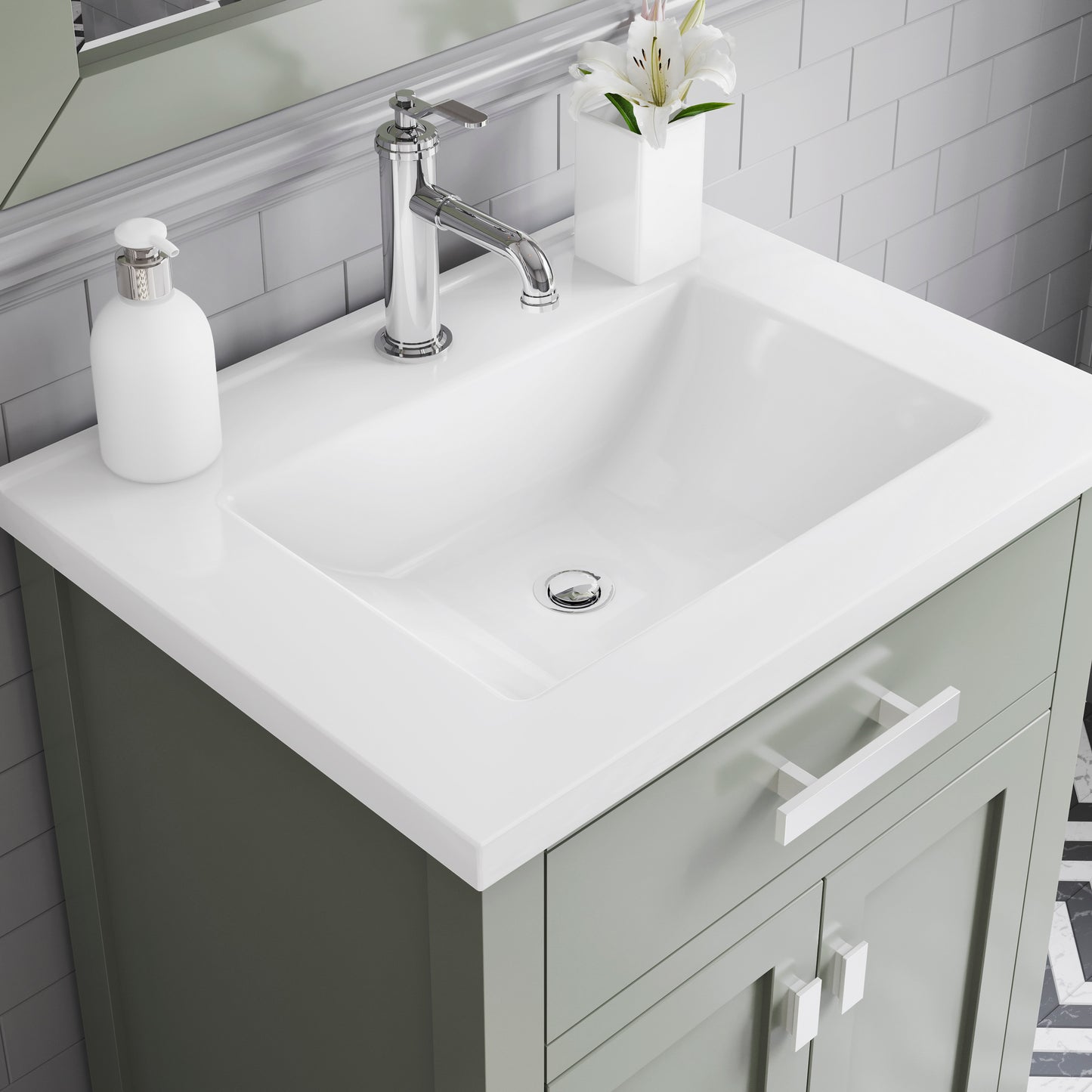 MYRA 24"W x 34"H Glacial Green Integrated Ceramic Sink Vanity + Modern Single Faucet