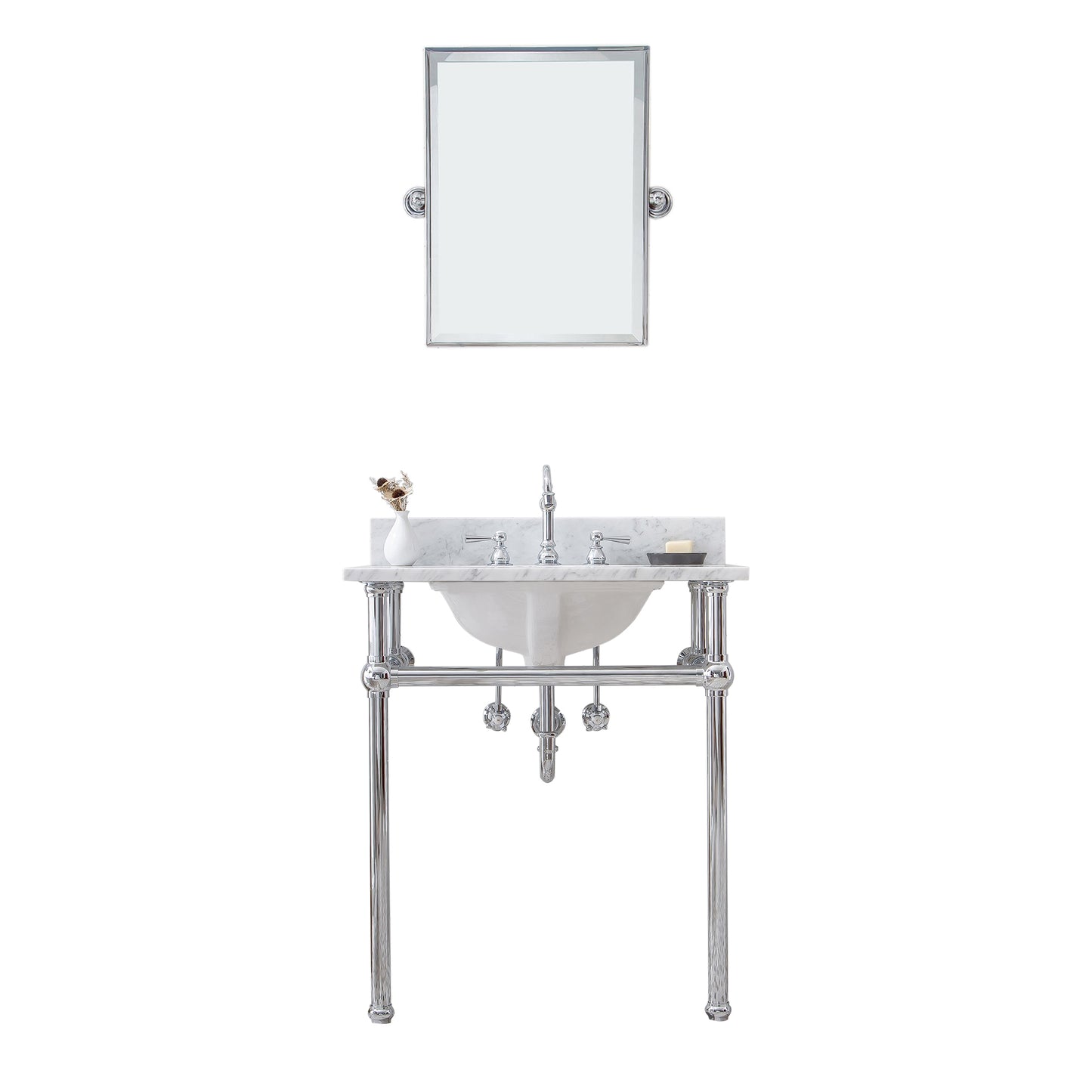 EMBASSY 30"W x 34"H  Single Washstand , P-Trap, Countertop with Sink, F2-0012 Faucet and Mirror included, in Chrome Finish