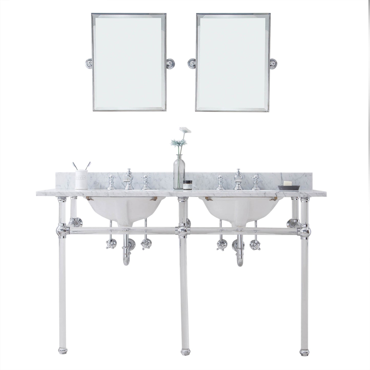 EMPIRE 60"W x 34"H  Double Washstand , P-Trap, Countertop with Sink, F2-0013 Faucet and Mirror included, in Chrome Finish