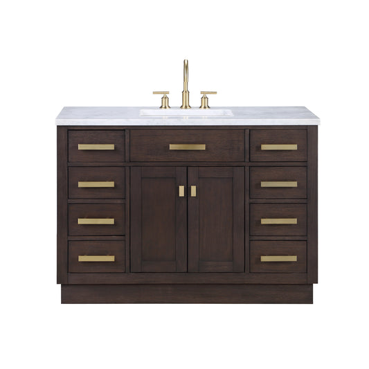 CHESTNUT 48"W x 34.2"H Brown Oak Single-Sink Vanity with Carrara White Marble Countertop + Faucet