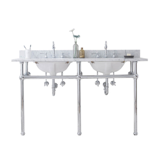 EMBASSY 60"W x 34"H  Double Washstand , P-Trap, Countertop with Sink, and F2-0012 Faucet included, in Chrome Finish