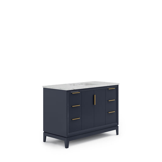 ELIZABETH 48"W x 34.25"H Monarch Blue Single-Sink Vanity with Carrara White Marble Countertop